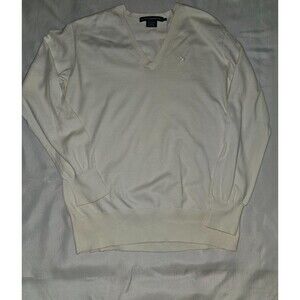 Polo Ralph Lauren Men’s Ivory Off White 100% Cotton Sweater Pony V Neck Size L